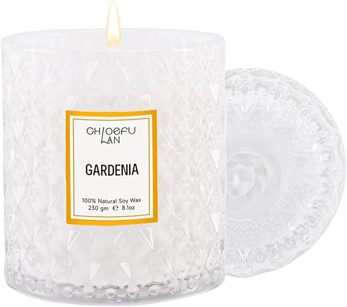 Chloefu LAN Gardenia Scented Candles for Home, Natural Soy Candle Gifts for Home Decor, Birthday Candless Gift for Women, Holiday Gifts, 8.1oz 55 Hours Burn