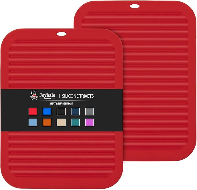 Joyhalo Silicone Trivets - Hot Pads for Kitchen, Protect Table & Quartz Countertops, Heat Resistance to 480F, Set of 2, Red