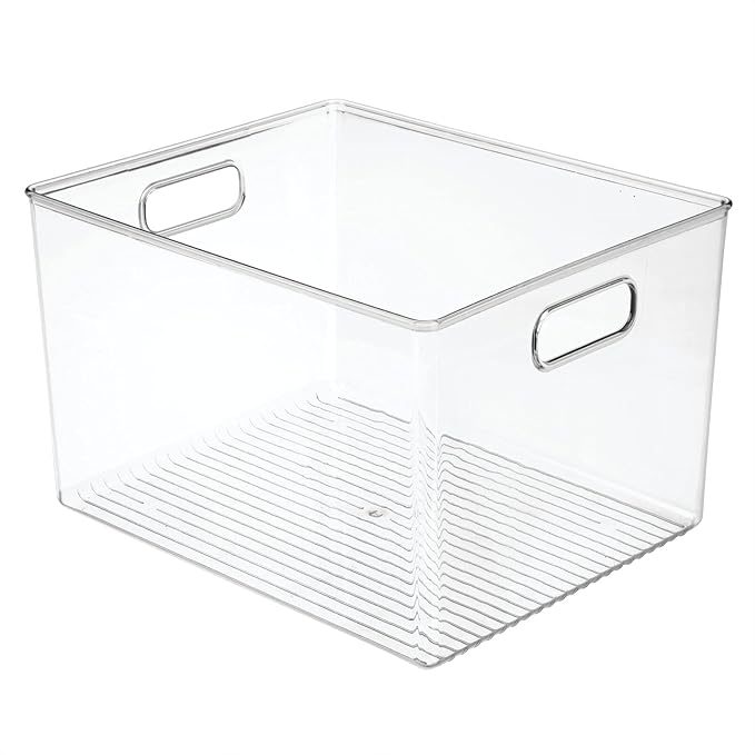 mDesign Large Plastic Storage Organizer Container Bin, Closet Organization for Hallway, Bedroom, Linen, Coat, and Entryway - Holds Clothing, Blankets, and Accessories, Ligne Collection, Clear