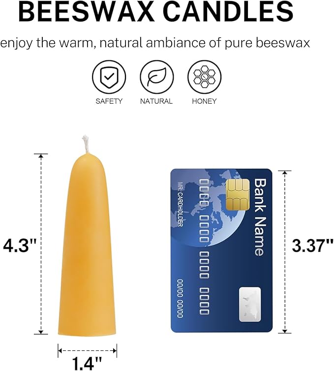 2 Pack Natural Beeswax Taper Candles, 1.3×4.3 Inch Bees Wax 30 Hours Long Burning Time, Eco-Friendly Non-Toxic Smokeless Handmade 100% Pure Beeswax, for Home Decor, Meditation, Relaxation & Gifts