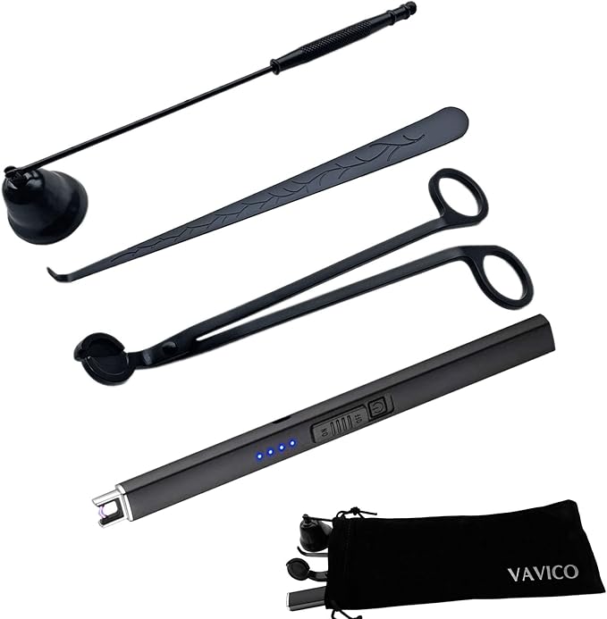 Candle Wick Trimmer Cutter Snuffer Arc Lighter Set Candle Care Kit Electric Plasma USB Rechargeable Long Windproof Lighter Candlesnuffer Candles Wicks Dipper (Matte Black)
