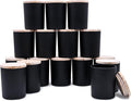 SHOWIN Thick Candle Jars for Making Candles 16 Pcs, 7 OZ Empty Jars with Wood Lids for Candle Making, Sample Container, Matte Black