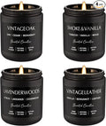Scented Candles Gift Set - 4 Pack (7oz Each) Soy Wax Aromatherapy Candles with Essential Oils, Smokeless - Leather & Smoke, Vanilla Oakmoss, Lavender for Office, Gifts