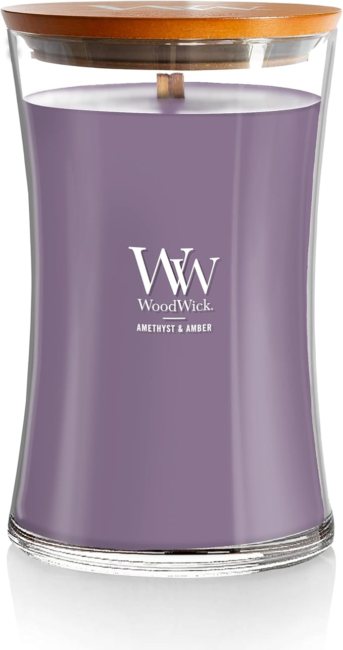WoodWick Amethyst & Amber Gifts for Women and Men, 21.5 oz Large Hourglass Candle with Crackling Wick