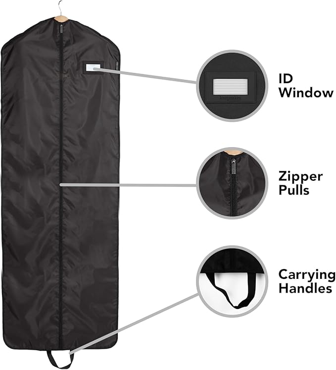 Covermates Keepsakes Garment Bag Set for Closet Storage and Travel – Breathable Suit and Dress Bags with ID Window and Carrying Handles – Heavy-Duty Hanging Wardrobe Protection Set, Black