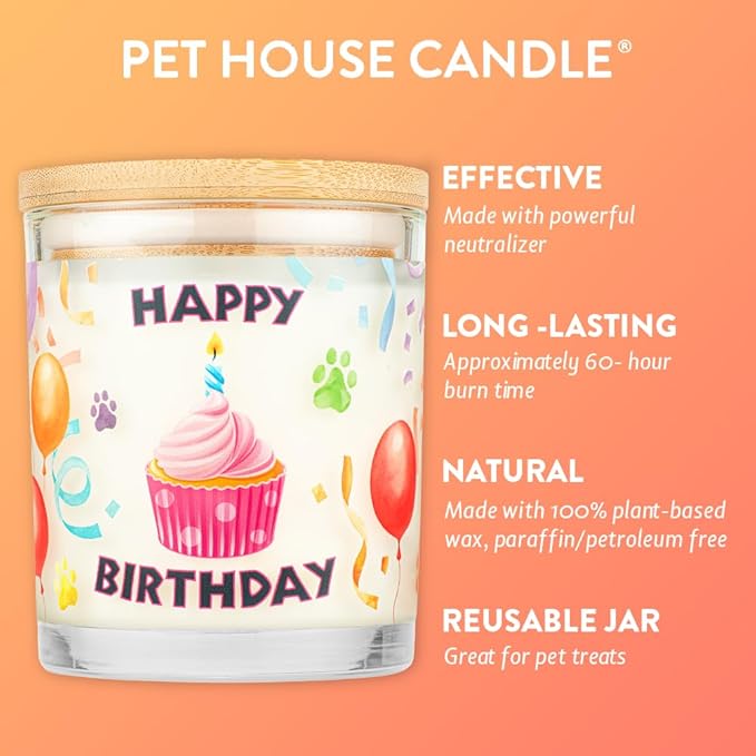 One Fur All Pet Happy Birthday Candle - Pet-Friendly & Natural Wax Candles - Birthday Cake Candle Scent - Plant-Based Eco-Friendly Scented Wax Candles - Dog Birthday Gift - Pet Odor Eliminator Candle