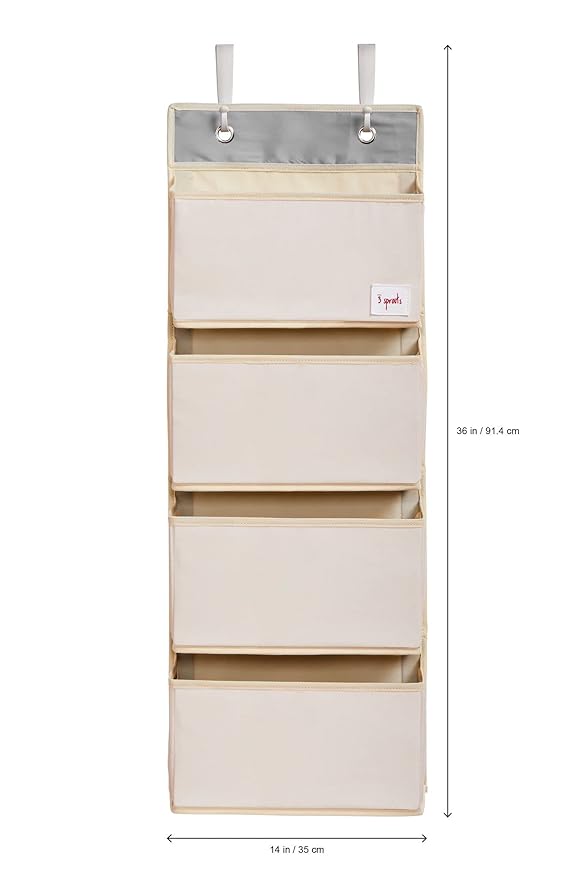 3 Sprouts Over The Door Baby Organizer - Essential Newborn Nursery Storage, Toy Organizer for Room and Closet - Bedroom Storage - Hooks Included, Ostrich