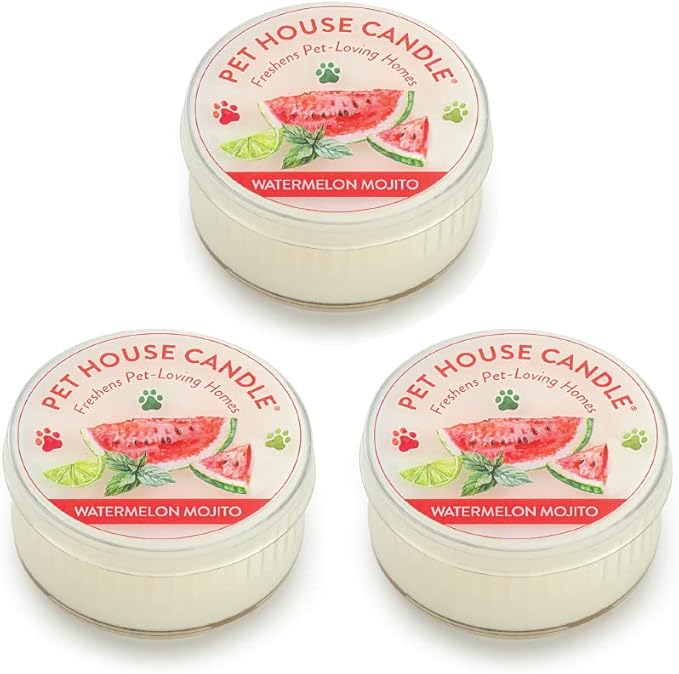 Pet House Mini Candles for Pet Odor Made with Natural Soy Wax, Plant Based, Dog and Cat Friendly Scented Candles, Watermelon Mojito Pack of 3