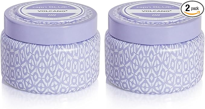 Capri Blue Volcano Printed Travel Tin Jar Candle - Luxury Candle with a Long Lasting Soy Wax Blend - Scented with Tropical & Fruity Fragrance (Lavender Color, 8.5 oz) (Pack of 2)