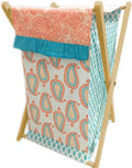 Bacati - Paisley Kids Storage (Laundary Hamper with Wooden Frame and Mesh Liner, Coral/Aqua)