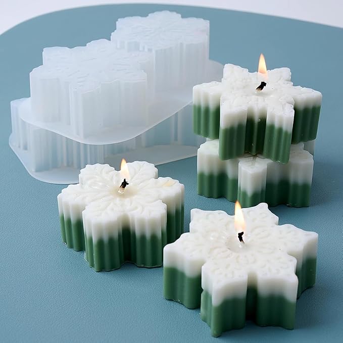 Christmas Snowflake Candle Silicone Mold 2 Hole DIY Aromatic Handmade Soap Plaster Resin Mold Xmas Pastry Baking Mold Home Decor