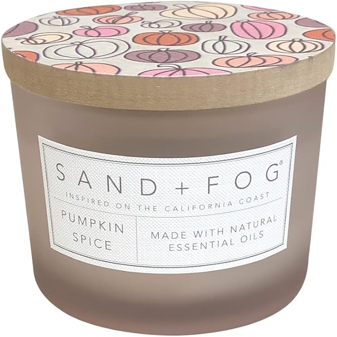 Sand + Fog Scented Candle - Pumpkin Spice – Additional Scents and Sizes – 100% Cotton Lead-Free Wick - Luxury Air Freshening Jar Candles - Perfect Home Decor – 12oz