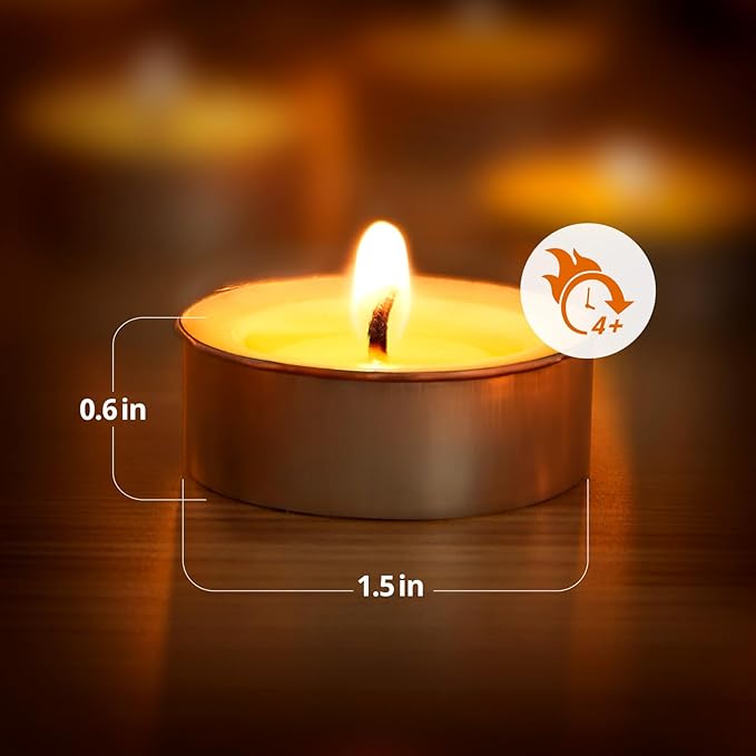 Unscented Palm Tea Lights Candles 100 Pack Bulk, 4.5 Hours Long Burning White Tea Lights,Non-Paraffin, Smokeless, Mini Tealight Votive Candles for Wedding, Christmas Lights, Party, Christmas