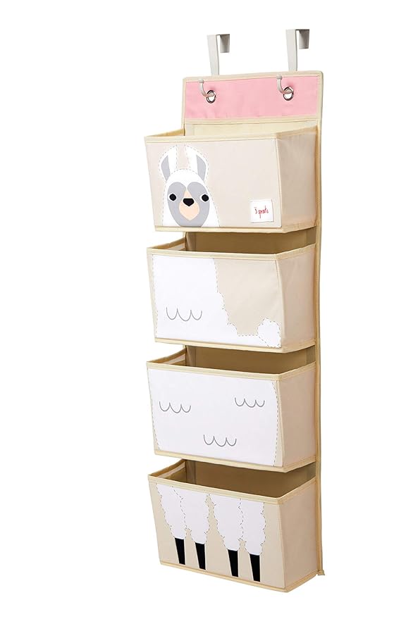 3 Sprouts Over The Door Baby Organizer - Essential Newborn Nursery Storage, Toy Organizer for Room and Closet - Bedroom Storage - Hooks Included, Llama