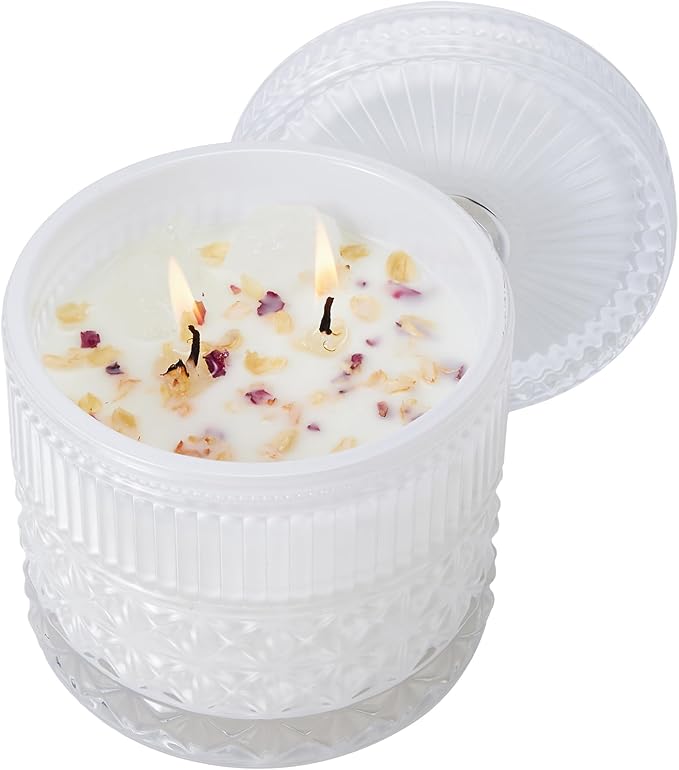 Chloefu LAN White Crystal Candle Gardenia Candles for Home Scented, Large 2-Wick Candle, Highly Scented, Gifts for Women, Anniversary Wedding, Thanksgiving, Birthday Gifts for Her Mom, 14 oz