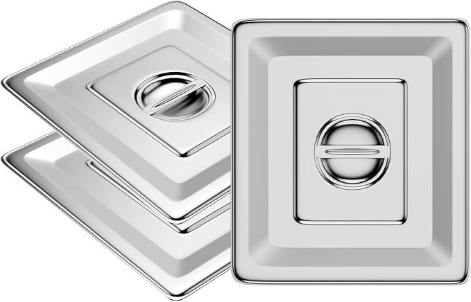 3 Pack 1/2 Half Size Steam Table Pan Covers Hotel Pans Lids with Handles Catering Food Pan Cover Stainless Steel Commercial Food Pan Lids for Steam Food Pans, Buffet Pan, Roasting Pan