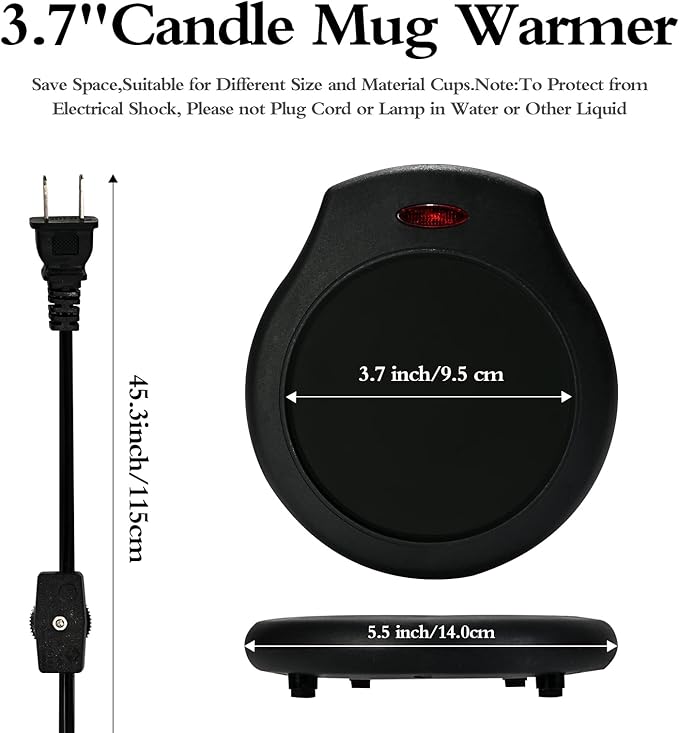 ASAWASA 2Pcs Candle Warmer Plate and Mug Warmer for Large Jar, Safely Releases Scents Without a Flame, Keeps Coffee Tea Milk and Soups Warm in Your Home Office Desktop (Black)