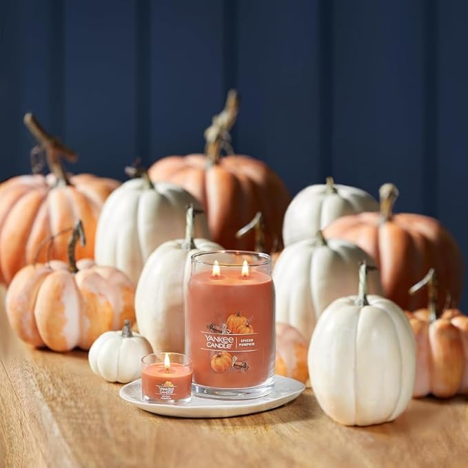 Yankee Candle Signature Votive Mini Candle Jar, Spiced Pumpkin Scent, Natural Soy Wax Blend Candle with Natural Fiber Wick, 1.3 OZ Glass Jar (Pack of 6)