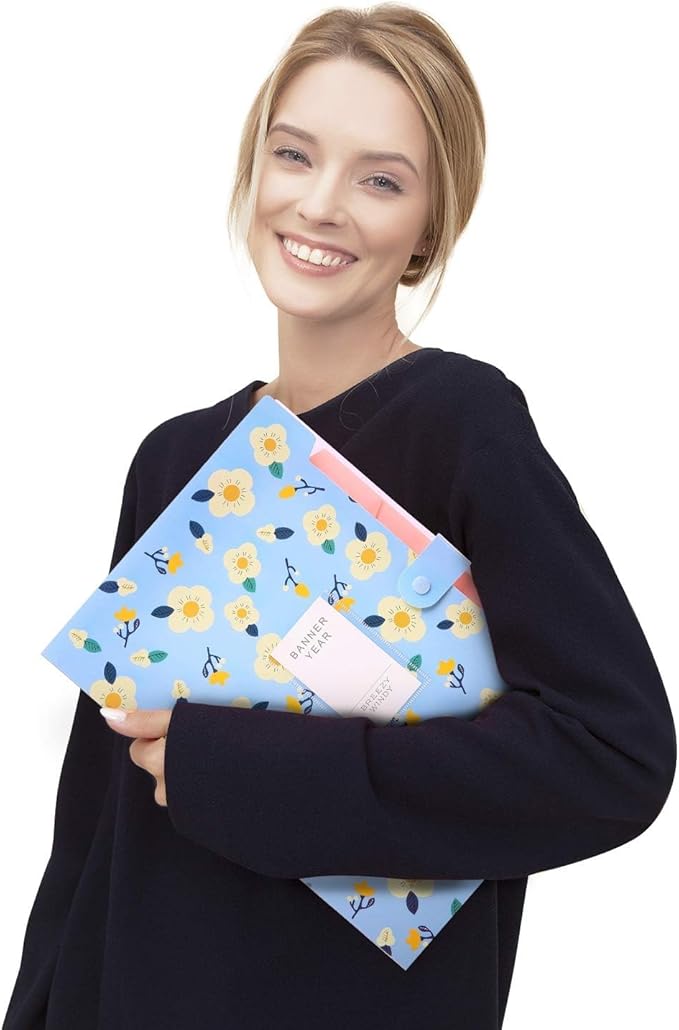SKYDUE Expanding File Folders with 8 lables, Floral Printed Accordion Document Folder Organizer US Letter Size