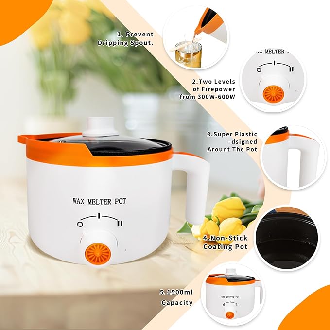 WcoDusak Electric Wax Melting Pot with Thermometer, Wax Melter with Spout for Candle Making - 1.5QT Pour-Through Design for Fast and Even Melting of Soy & Beeswax Wax