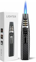 Torch Lighter, Butane Lighter, Windproof Adjustable Big Jet Flame Butane Torch, Refillable Gas Long Torch Lighter with Safety Lock for Candle Grill Camping BBQ Kitchen Soldering, Gas Not Included