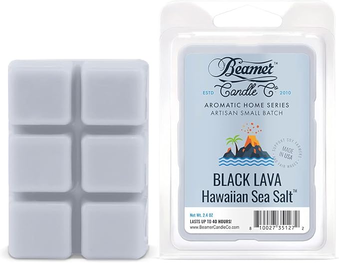 Beamer Candle Co. - Black Lava Hawaiian Sea Salt Wax Melt – Ocean Breeze & Mineral Sea Salt Scent – 3 Packs of 6 Cubes – Odor Eliminating – High Fragrance – 40 Hour Burn Time