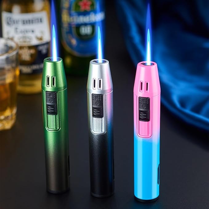 Navpeak Mini Torch Lighter Windproof Jet Blue Flame Lighters Compact Portable with Gas Window Refillable Butane Torch for Candle Craft Outdoor BBQ Grill (Butane Not Included)(White)