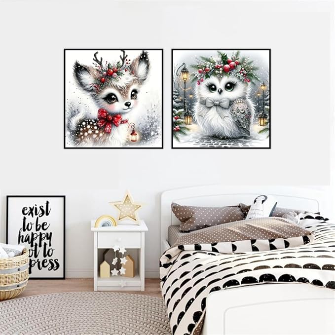 NEGEKFKX 2 Pack Christmas Paint by Numbers Kit for Adults Beginner with Framed,Deer Easy Adult Paint by Number Kits on Canvas DIY Painting for Beginners Art by Numbers for Home Wall Decor 10x10 Inch