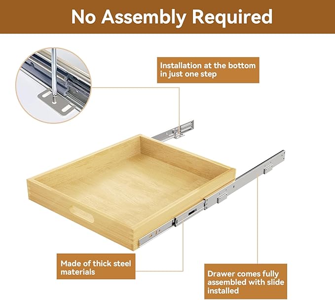Pull Out Cabinet Organizer, Soft Close Wooden Drawer Storage Shelves for Kitchen, Durable Base Cabinet Solution for Pantry (18”W*21”D)