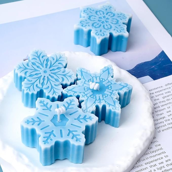 Christmas Snowflake Candle Silicone Mold 2 Hole DIY Aromatic Handmade Soap Plaster Resin Mold Xmas Pastry Baking Mold Home Decor