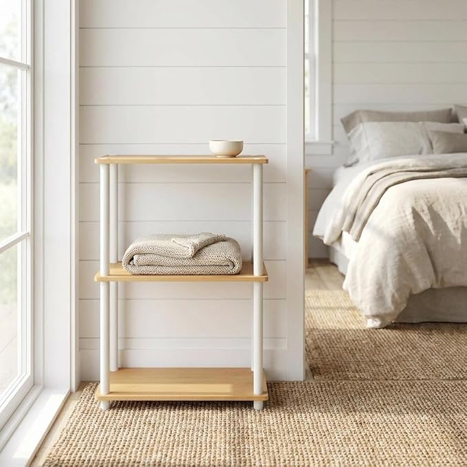 Furnifact Beech White Bookcase with Sleek Wooden Construction, Durable, Versatile Storage Solution, Modern Design, Ideal for Home or Office