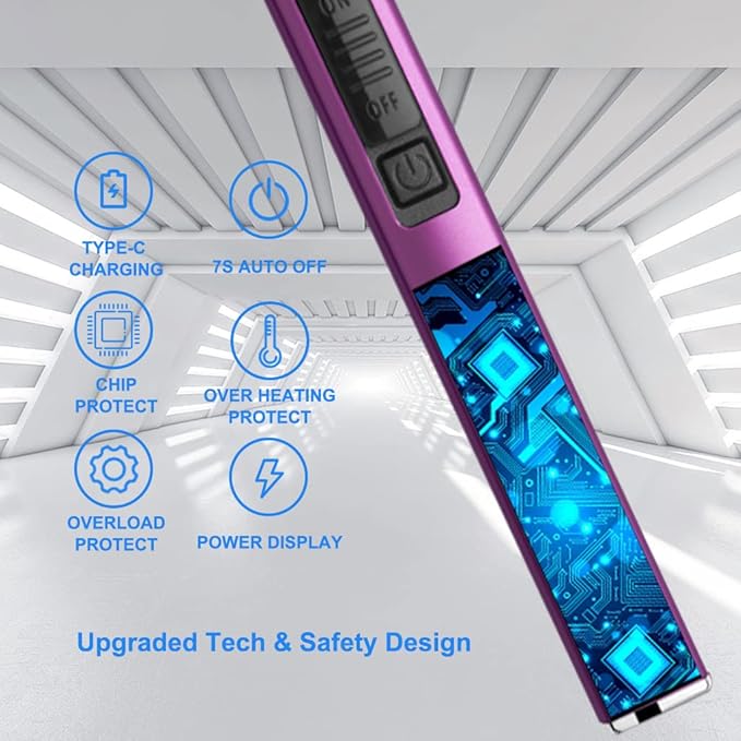 MeeToo Electric Candle Lighter Rechargeable Type-C - Gifts for Wife Men Women Nana, USB Plasma Arc Windproof Lighters for Candle Christmas Camping Kitchen Purple
