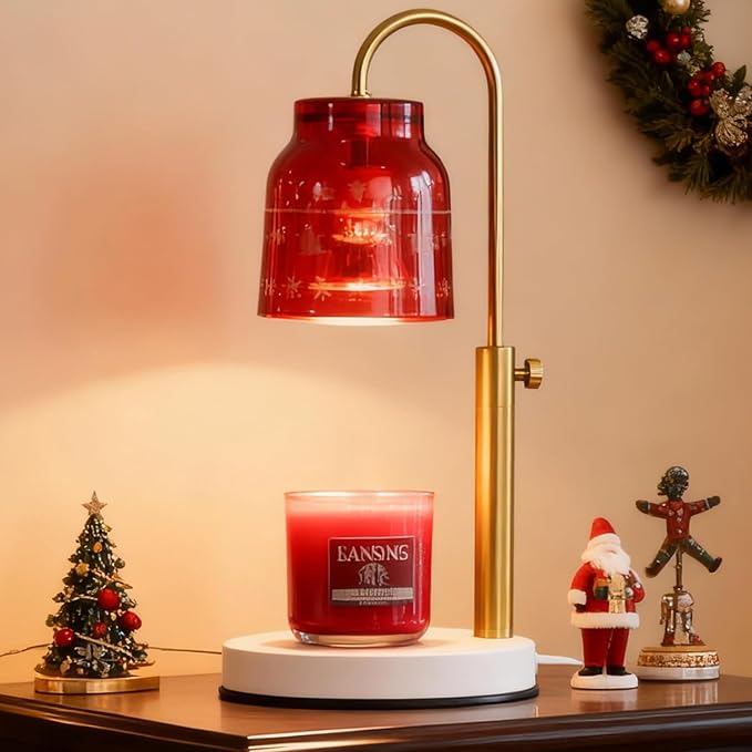 AIKUT Christmas Candle Warmer Lamp, with 2 Bulbs,Timer & Dimmer,Compatible with Large Yankee Candle Jars,3 Wick Candles,Height Adjustable Electric Top Melter,Red,110-120v,Mother's Day Gifts