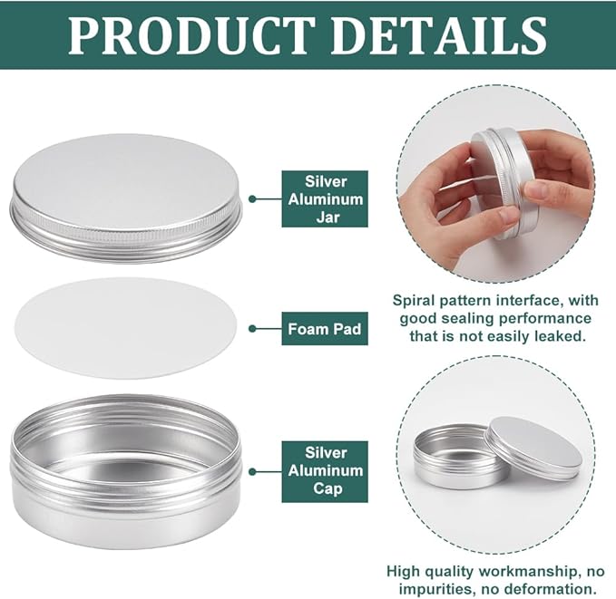 BENECREAT 12 Pack 3.4 OZ Tin Cans Screw Top Round Aluminum Cans Screw Lid Containers - Great for Store Spices, Candies, Tea or Gift Giving (Platinum)