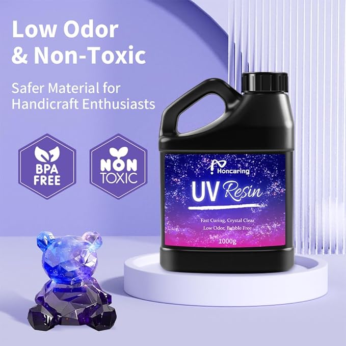 Honcaring UV Resin Bulk 2000g, Hard Type Clear Beginner-Friendly Kit, Upgraded Formula & Crystal Clear for Jewlery Making, Art Craft, 1000g*2 Resin UV Kit for Earring, Pendant, DIY