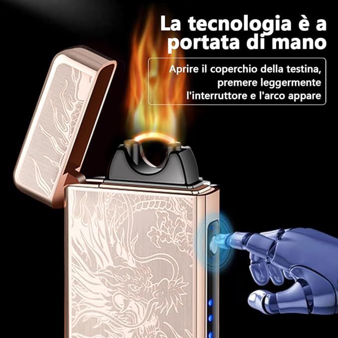 YOZWOO Electric Lighter Rechargeable, High Power Flame Arc Lighter, USB Lighters with LED Battery Indicator, Windproof Electronic Lighters for Candle Camping with Gift Box (Gold Dragon)