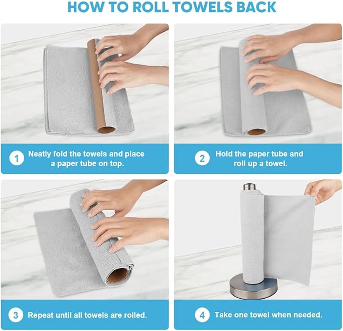 AIDEA Microfiber Cleaning Cloth Roll, Grey 75PK, Reusable Paper Towels Tear Away Cloth, Microfiber Towels for Cars, Wash Cloths, Lint Free Rags for House, Kitchen,Window,Cleaning Supplies 11.5"×11.5"