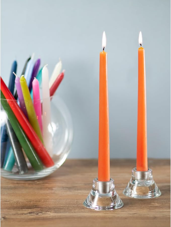 CANDWAX 12 inch Orange Taper Candles Set of 12 — Slow Burning Tapered Candle Sticks Ideal for Halloween Decorations, Dinner Table Centerpiece or Thanksgiving Décor — Orange Candles