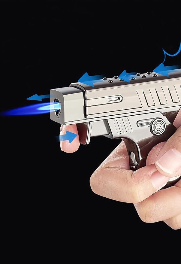 Torch Lighter - Windproof Blue Flame Refillable Butane Lighter with Adjustable Flame, Gift-Ready Box, Stress-Relief Features, Perfect for Outdoor Use & Special Occasions(Gas Not Include) (Silver)