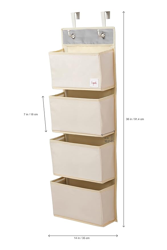 3 Sprouts Over The Door Baby Organizer - Essential Newborn Nursery Storage, Toy Organizer for Room and Closet - Bedroom Storage - Hooks Included, Ostrich