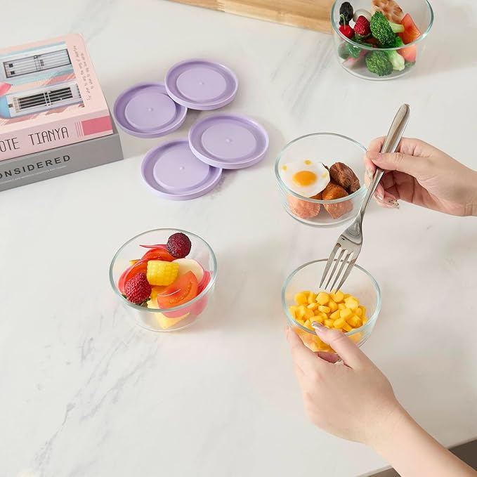 DURA LIVING 8-Piece Glass Food Storage Containers Set (4 Containers + 4 BPA-Free Lids) | 1-Cup, Leakproof | Microwave, Freezer, Oven & Dishwasher Safe | Ideal for Meal Prep & Pantry Organization