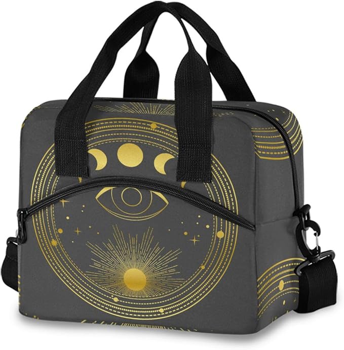 CBBYY Goth Stars Sun Lunch Bags for Women Men, Reusable Insulated Lunch Box, Adjustable Shoulder Straps Tote Lunch Bag for Work Picnic School