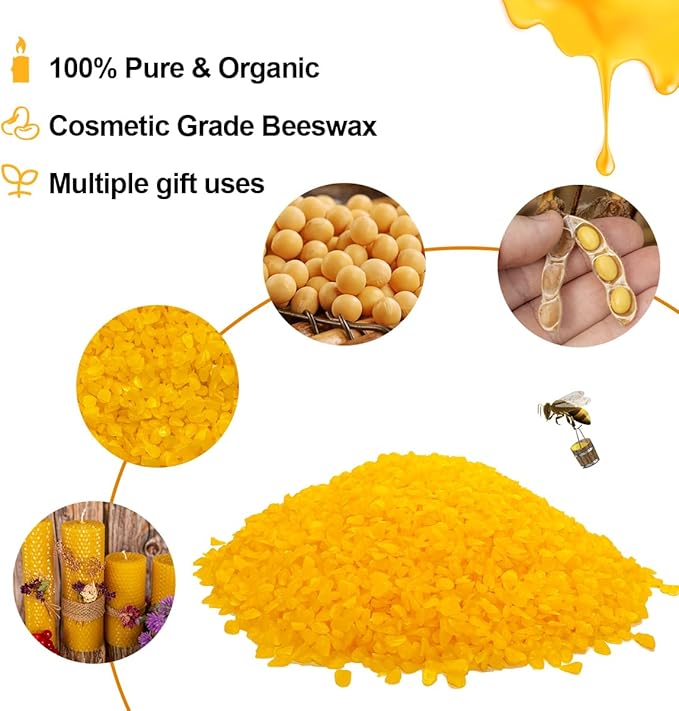 Yellow Beeswax Pellets 10LB, Organic Beeswax, Beeswax for Candle Making, Body, Skin Care DIY, Lip Balm and Soap Making Supplies