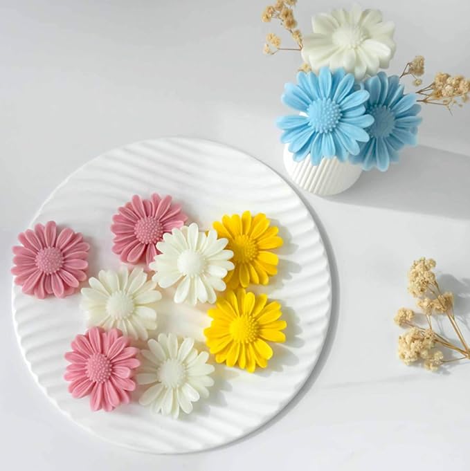 6PCS Daisy Flower Silicone Candle Molds,Moldes para Velas for Candles,3D Silicones Flowers Molds for Candle Making, Fondant Chocolate,Cake Decorating, Handmade Soap,Candy Clay Lotion Bar Wax DIY Craft