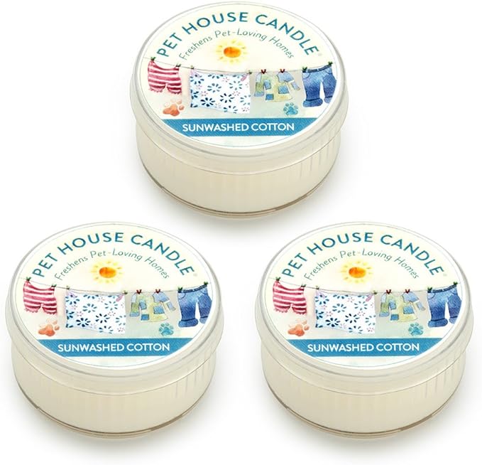 Pet House Mini Candles for Pet Odor Made with Natural Soy Wax, Plant Based, Dog and Cat Friendly Scented, Sunwashed Cotton Pack of 3