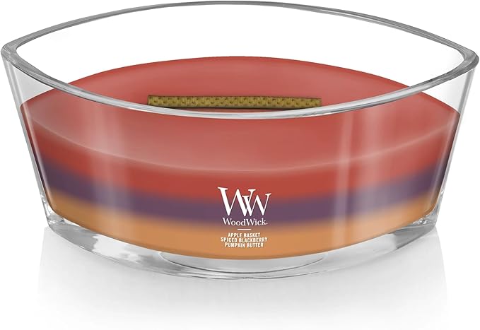 WoodWick Autumn Harvest Holiday Candle Gifts for Women and Men, 16 oz Ellipse Trilogy Candle with Crackling Wick