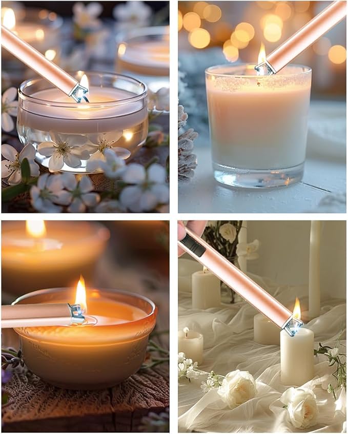 Brigii Electric Lighter, Candle Lighter, Plasma Arc Lighters Windproof & Flameless with Built-in USB Cable Double Safety Switch-Golden Rose