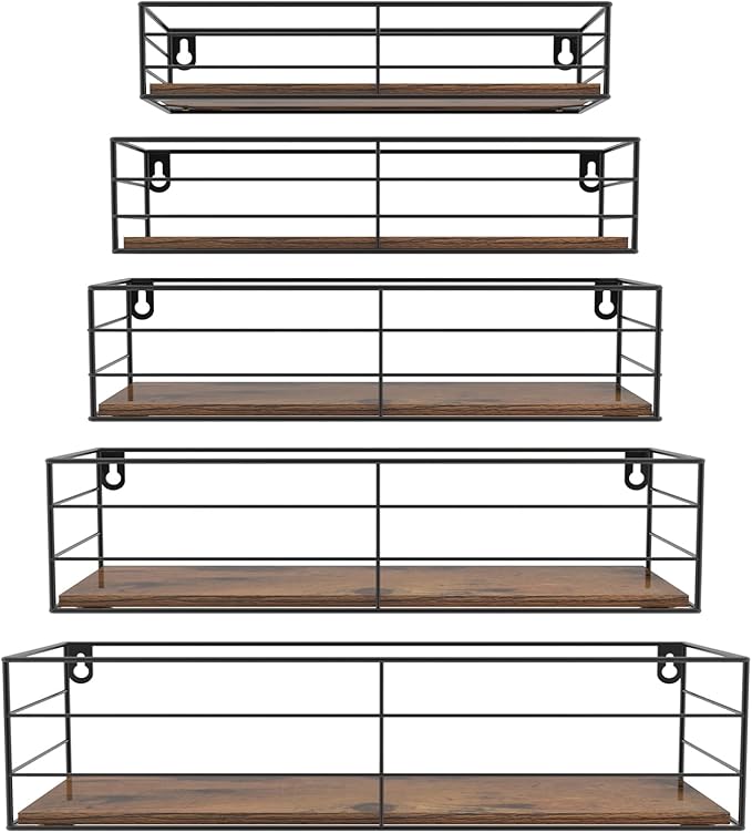 CRUGLA Floating Wall Shelves Set of 5, Wall Mounted Bathroom Shelves, Hanging Storage Shelf for Bathroom, Kitchen, Bedroom, Living Room