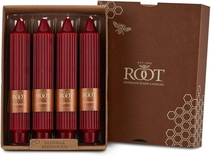 Root Candles Unscented Dinner Candles Premium Beeswax Blend Boxed Candle Set, 7-Inch Tall, Garnet, 4-Count