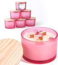 LAMORGIFT 6 Pack Glass Candle Jars with Lids (16oz, Frosted Pink) - Large Candle Jars for 3 Wick Candles Making - Empty Candle Jars Containers - Candle Making Accessories Include 16Pcs Candle Labels
